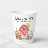水彩納屋周囲の庭動物キッズファーム誕生日 紙コップ (裏面)