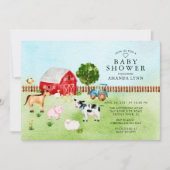 水彩納屋周囲の庭動物赤ちゃんシャワー招待状 招待状 (正面)