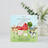 水彩納屋周囲の庭動物赤ちゃんシャワー招待状 招待状 (スタンド正面)