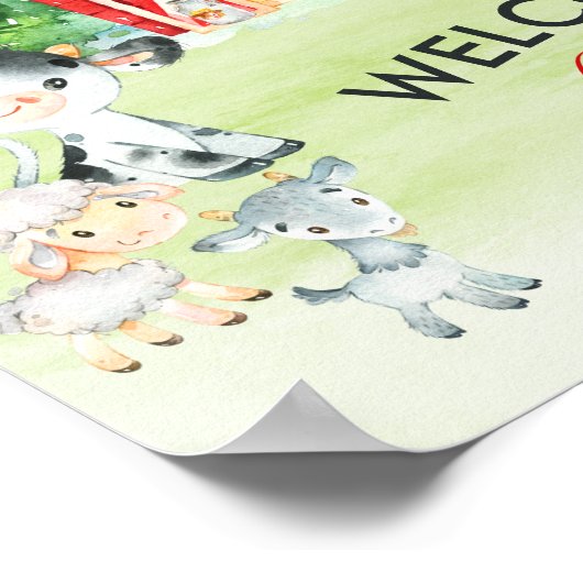 水彩納屋周囲の庭及び農畜動物子供の誕生日 ポスター (角)