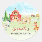 水彩納屋周囲の庭及び農畜動物子供の誕生日 ラウンドシール (正面)