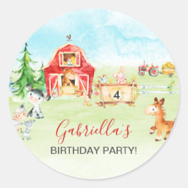 水彩納屋周囲の庭及び農畜動物子供の誕生日 ラウンドシール