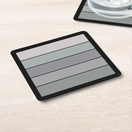 水彩紙に黒いストライプを付けたグレーグリーン スクエアペーパーコースター (アングル)