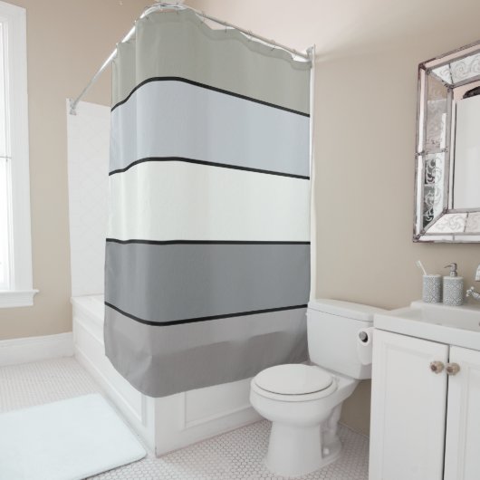 水彩紙に黒いストライプ色調の灰色の色調 シャワーカーテン (インサイチュ)