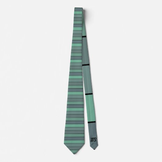 水彩紙の冬のストライプ緑と灰色の ネクタイ (正面)
