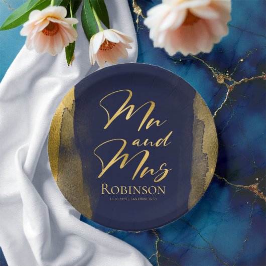 水彩紙プレート |青結婚の抽象芸術 ペーパープレート