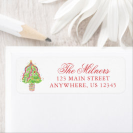水彩紙吹雪クリスマスツリーズアドレス ラベル