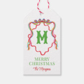 水彩紙吹雪クリスマスツリーズモノグラムクレスト ギフトタグ (正面)