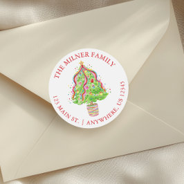 水彩紙吹雪クリスマスツリー差出人住所 ラウンドシール