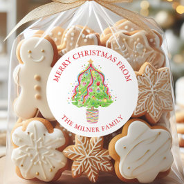 水彩紙吹雪クリスマスツリー差出人住所 ラウンドシール