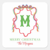 水彩紙吹雪クリスマスボウモノグラムクレスト スクエアシール (正面)