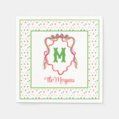 水彩紙吹雪クリスマスボウモノグラムクレスト スタンダードカクテルナプキン (正面)