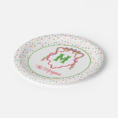 水彩紙吹雪クリスマスボウモノグラムクレスト ペーパープレート (アングル)