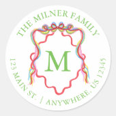 水彩紙吹雪クリスマスボウモノグラムクレスト ラウンドシール (正面)