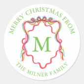 水彩紙吹雪クリスマスボウモノグラムクレスト ラウンドシール (正面)