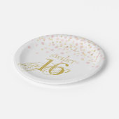 水彩紙吹雪スイート16ピンクエレガント金ゴールド ペーパープレート (アングル)