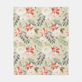 水彩素朴なクリスマスフラワーパターン フリースブランケット