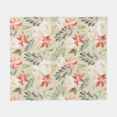 水彩素朴なクリスマスフラワーパターン フリースブランケット (正面(横))