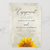 水彩素朴なヒマワリ婚約パーティ 招待状 (正面/裏面)