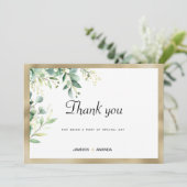 水彩素朴なユーカリ緑の金ゴールドありがとう 招待状 (スタンド正面)
