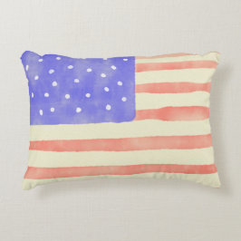 水彩素朴な米国アメリカ国旗 アクセントクッション