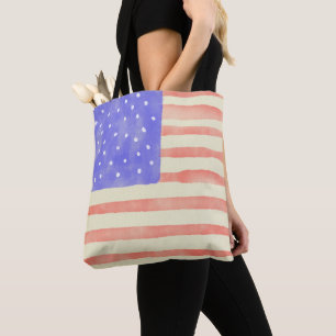 水彩素朴な米国アメリカ国旗 トートバッグ