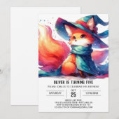 水彩素朴キツネ誕生日 招待状 (正面/裏面)