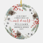 水彩素朴クリスマスリース |氏&ミセス セラミックオーナメント (裏面)