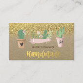 水彩素朴サボテン花金ゴールドグリッター 名刺 (正面)