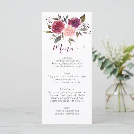 水彩素朴バーガンディーピンクフローラメニューカード メニュー (スタンド正面)