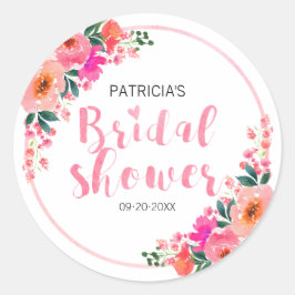 水彩素朴ピンクの花ブライダルシャワー ラウンドシール