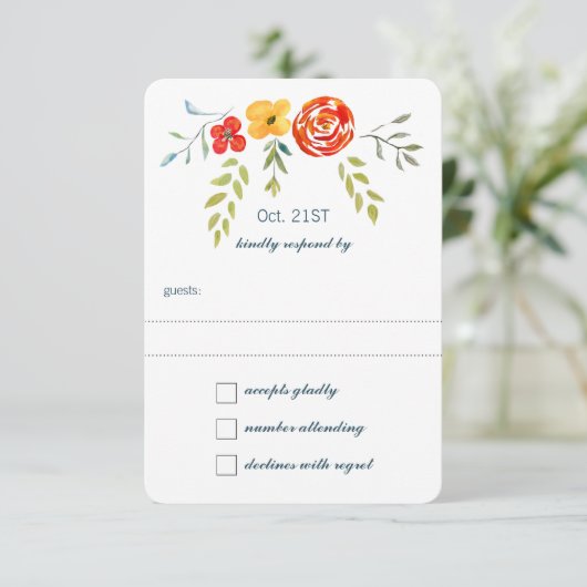 水彩素朴フローラガーランドフォークア結婚ート 出欠カード (スタンド正面)
