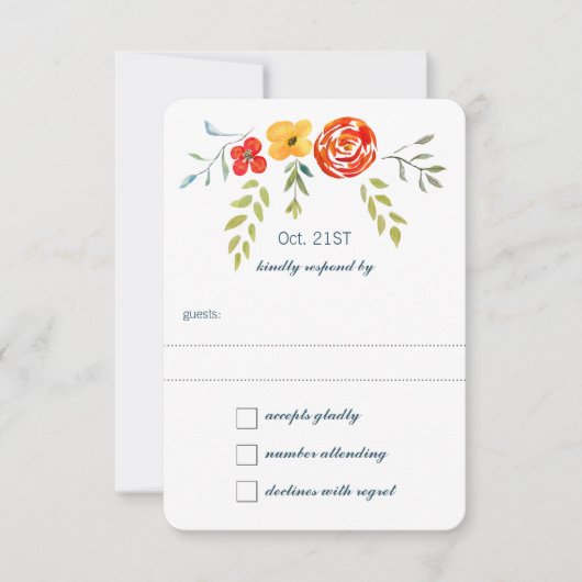 水彩素朴フローラガーランドフォークア結婚ート 出欠カード (正面)