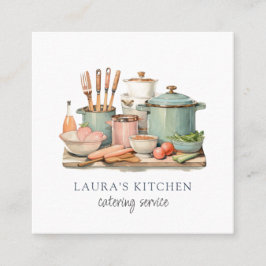 水彩素朴ポットパンフードキッチン用品 スクエア名刺