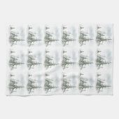 水彩素朴モミ樹林の冬 キッチンタオル (横)