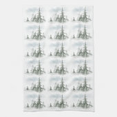 水彩素朴モミ樹林の冬 キッチンタオル (縦)