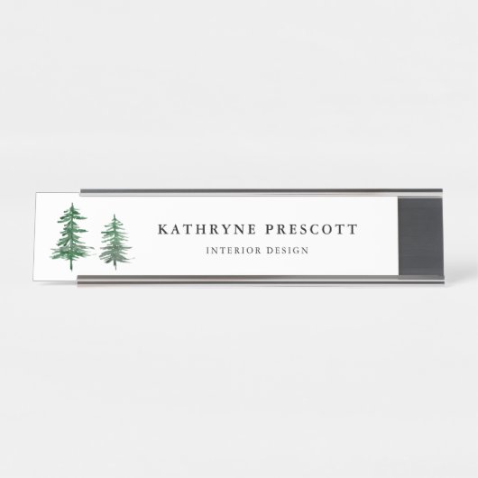 水彩素朴木林の森林パーソナライズされた地 デスクネームプレート (正面)