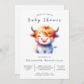 水彩素朴牛シンプル赤ちゃんシャワー 招待状 (正面/裏面)