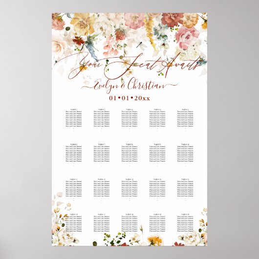 水彩素朴秋ガーデンフラワーポスター ポスター (正面)