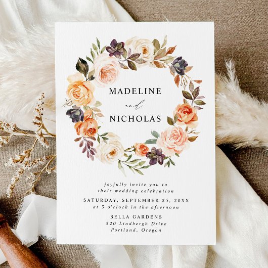 水彩素朴秋フローラリース 招待状