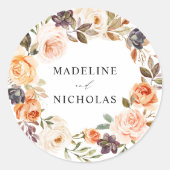 水彩素朴秋フローラ結婚 ラウンドシール (正面)