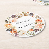 水彩素朴秋フローラ結婚 ラウンドペーパーコースター (アングル)