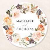水彩素朴秋フローラ結婚 ラウンドペーパーコースター (正面)