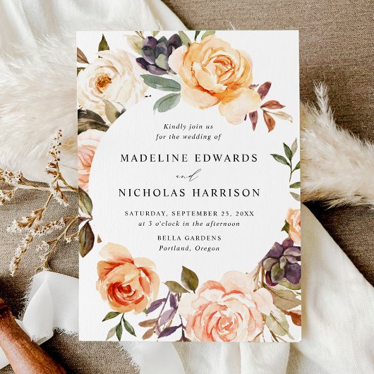 水彩素朴秋フローラ結婚 招待状