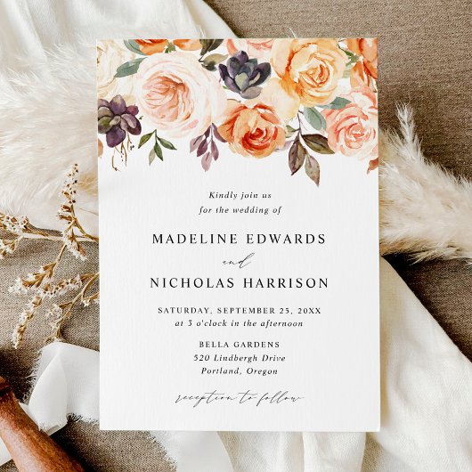 水彩素朴秋フローラ結婚 招待状