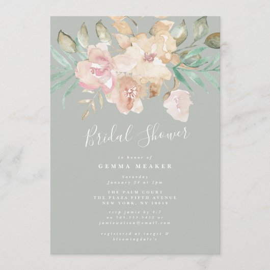 水彩素朴花模様ブライダルシャワー招待 (正面)