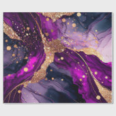 水彩紫および金ゴールドグリッターアルコールインキ ラッピングペーパー (フラット)
