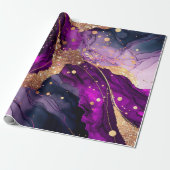 水彩紫および金ゴールドグリッターアルコールインキ ラッピングペーパー (アンロールド)