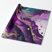水彩紫および金ゴールドグリッターアルコールインキ ラッピングペーパー (アンロールド)