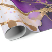 水彩紫および金ゴールドグリッターアルコールインキ ラッピングペーパー (ロールコーナー)